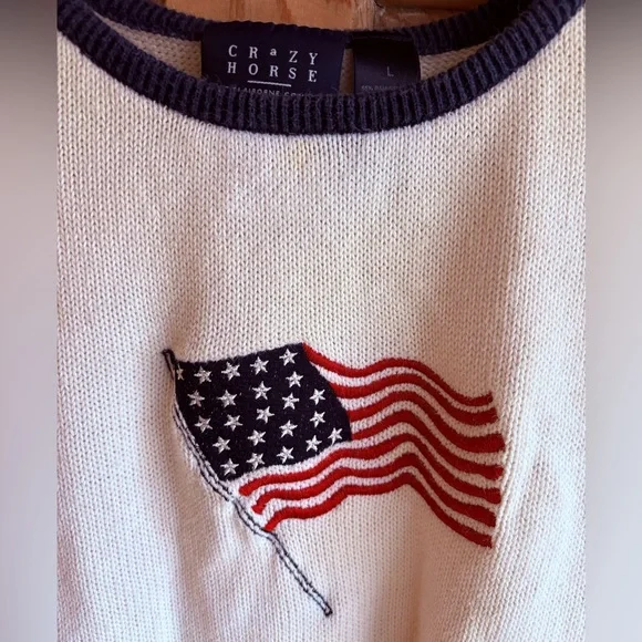 American Flag Short Sleeve Sweater | VTG | Heritage Knit | Size Large - Picture 6 of 7